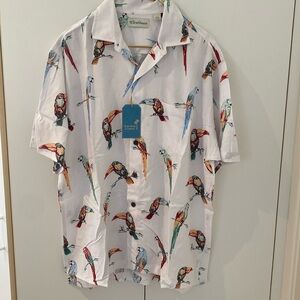 🦜Caribbean Parrot Print Short Sleeve Hawaiian Camp Shirt Mens Sz L☀️🏝️